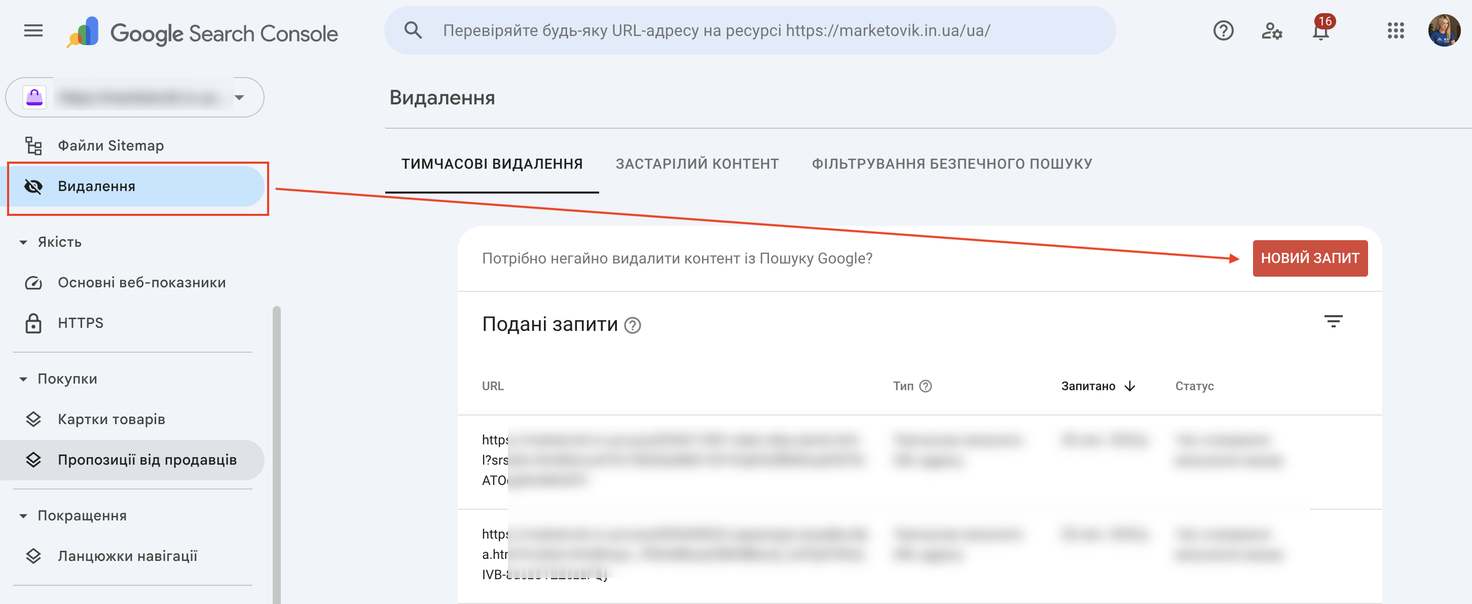 Як подати запит на видалення URL у Google Search Console